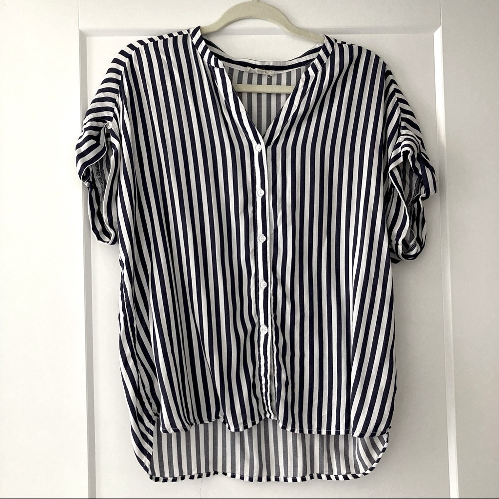 Navy Blue Striped Loose Shirt